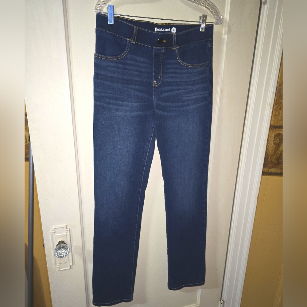 Betabrand Straight-Leg 4-Pocket Yoga Denim Jeans Stretch Jegging High Medium